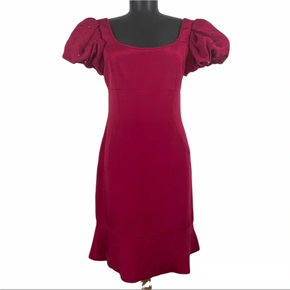 Marchesa Dresses Marchesa Notte Studded Puff Sleeve Silk Dress